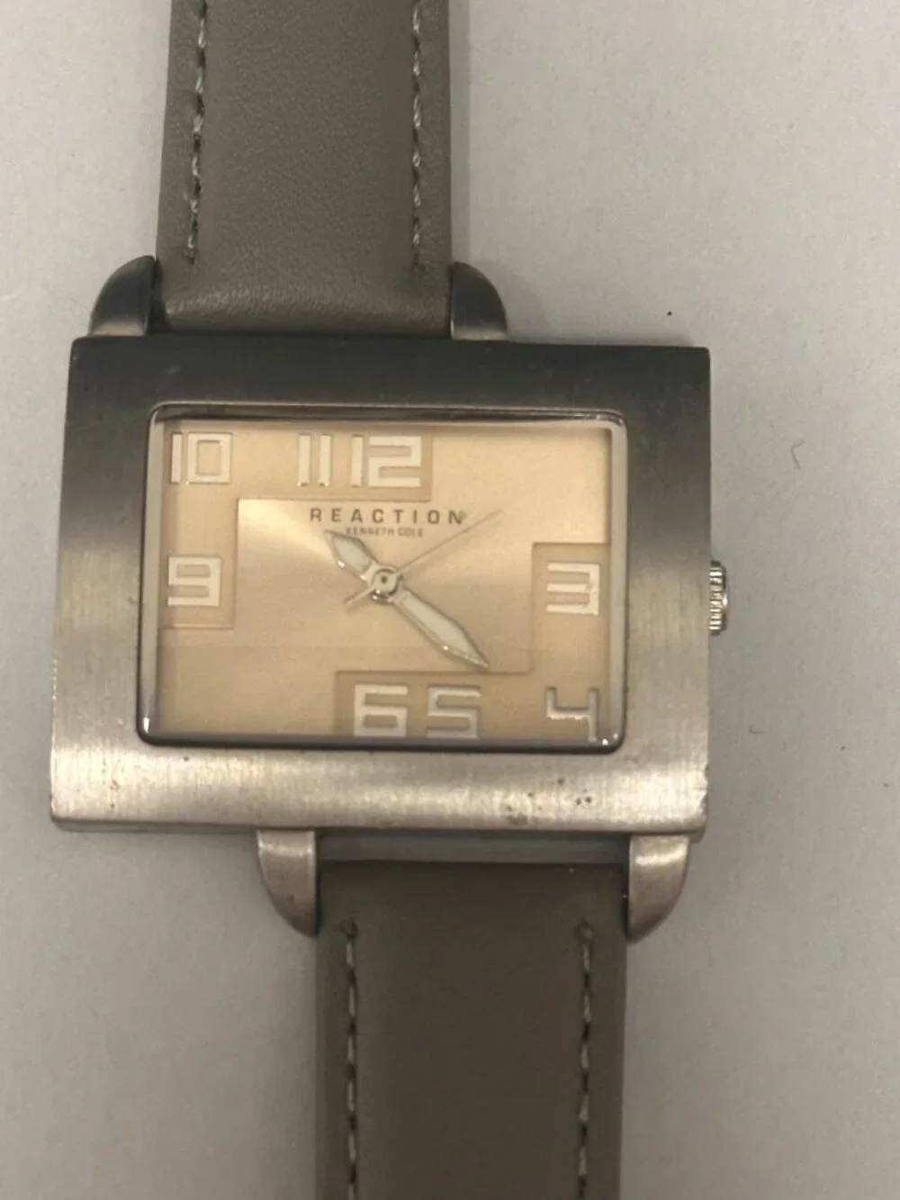 Kenneth Cole Watch Women Silver Tone Square Case 38MM Leather Band New Battery